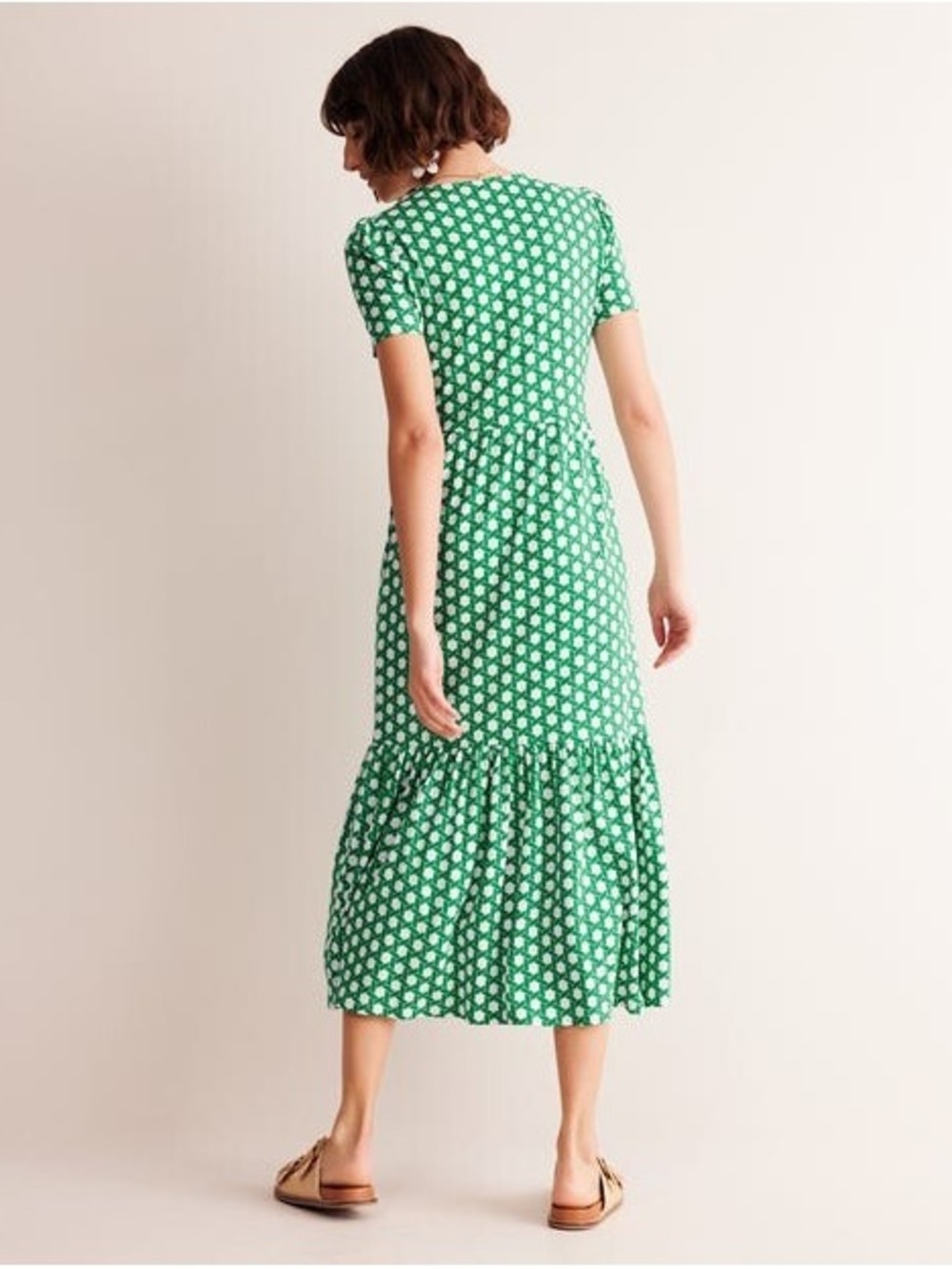 Boden Emma Tiered Jersey Green Short-Sleeve with pockets - Picture 11 of 13
